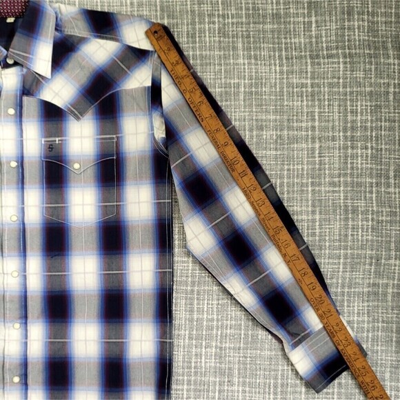 Stetson Western Shirt Ombre Plaid Blue Red Black Model 11-001-0478-1032 Men's S - Picture 11 of 14